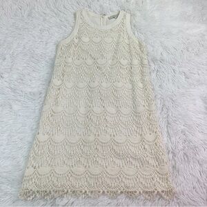 Loft petite sleeveless round neck scallop lace‎ crochet shift dress in ivory
